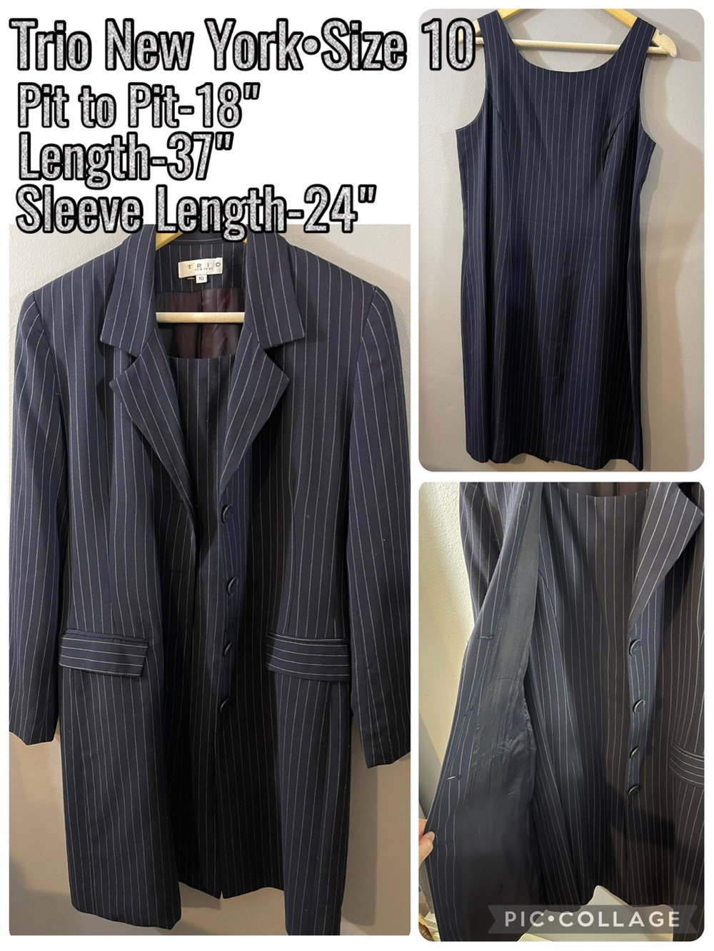 Trio New York Navy Pinstripe Blazer with Matching Dress